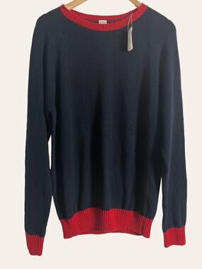 Eleventy Black Red Colorblock Crewneck Cotton Blend Pullover Sweater Size XL